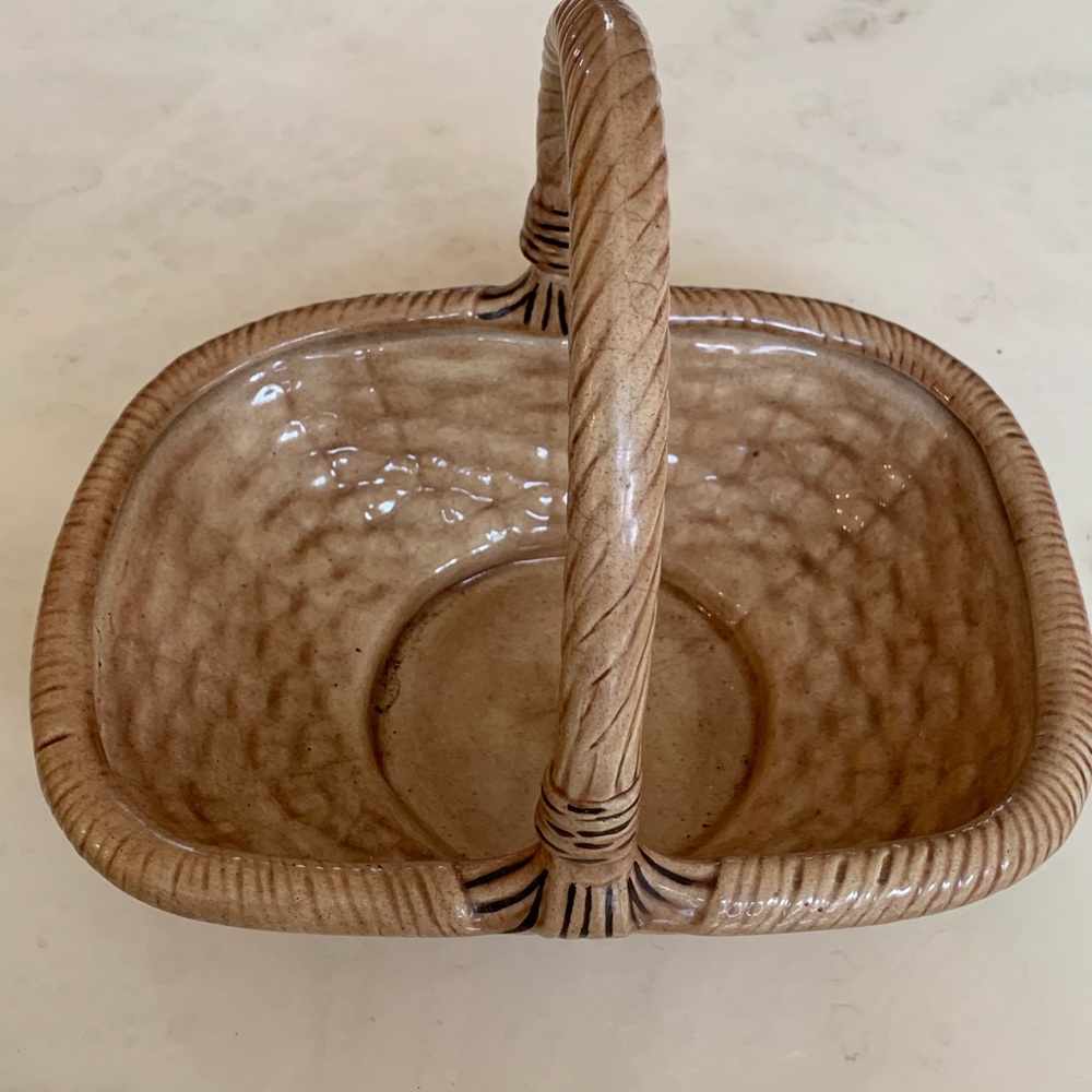 Vintage Ceramic Basket 10 " Dia x 8 1/2 " H.